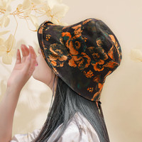 布塔 PTAH 香云纱双面双戴大帽檐可卷边重磅真丝桑蚕丝防晒遮阳帽女 金木棉