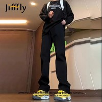 jifffly 高街微喇牛仔裤男弯刀美式提档显高显瘦青少年宽松直筒裤