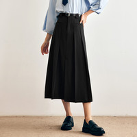 Olrain欧芮儿法式百褶裙半身裙2024小个子高腰A字西装长裙 黑色 S