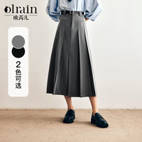 Olrain欧芮儿法式百褶裙半身裙2024小个子高腰A字西装长裙 黑色 L