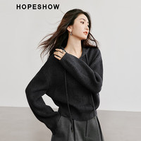 红袖肌理感连帽毛衣冬季2024女装休闲落肩拉链减龄气质针织衫上衣 深咖042 S