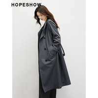 红袖韩系高端气质长款风衣秋季2024女装系带立领通勤气场百搭外套 深灰080 L