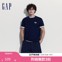 Gap 男女装2024夏季logo圆领短袖T恤纯色宽松上衣502307 175/96A(L)亚洲尺码 海军蓝