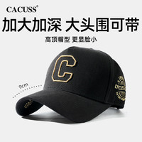 CACUSS 棒球帽子夏天男士四季大头围高顶鸭舌帽户外遮阳休闲太阳帽黑金大 黑色金字