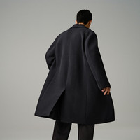 太平鸟男装时尚羊毛大衣冬毛呢外套潮B1AAD4520 黑色1（宽松） L