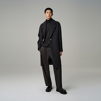 太平鸟男装时尚羊毛大衣冬毛呢外套潮B1AAD4520 黑色1（宽松） XXXL