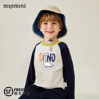 MQDMINI童装儿童T恤男童长袖上衣小童打底衫休闲运动衫拼色袖宝宝衣服 (长脖子小白)米白 90