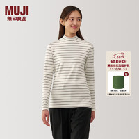 MUJI 無印良品 无印良品（MUJI）女式起毛罗纹编织半高领长袖T恤上衣打底衫女款内搭冬季打底衣 米白色条纹