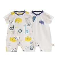 欢喜小熊婴儿短袖连体衣夏季薄款纯棉女哈衣睡衣男初生宝宝衣服2件装