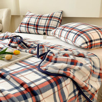 多喜爱毛毯 毛巾被空调毯子午睡法兰绒毯沙发宿舍加厚披肩毯120*200cm 格纹蔚蓝