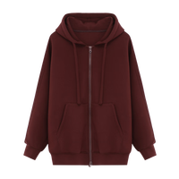 Basic House/百家好美式复古纯色连帽卫衣女秋季宽松拉链开衫外套   120-130斤