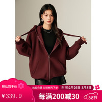 Basic House/百家好美式复古纯色连帽卫衣女秋季宽松拉链开衫外套 红色 S 90-120斤