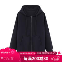 Basic House/百家好美式复古纯色连帽卫衣女秋季宽松拉链开衫外套 藏青 L 130-140斤