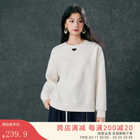 Basic House/百家好高级感纯色圆领卫衣冬季宽松套头上衣2025 白色 XL 130-145斤