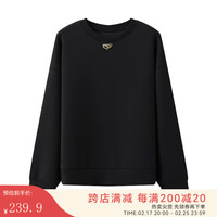 Basic House/百家好高级感纯色圆领卫衣冬季宽松套头上衣2025 黑色 M 85-120斤