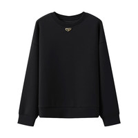 Basic House/百家好高级感纯色圆领卫衣冬季宽松套头上衣2025 黑色 L 120-130斤