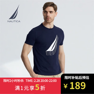 NAUTICA 男装夏季款休闲纯棉柔软亲肤短袖圆领T恤男TO2122 4NV藏青 M