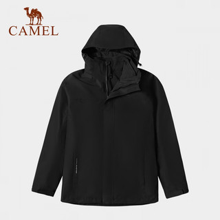 骆驼（CAMEL）冲锋衣男女款外套三合一可拆卸防风防水户外服装 A1W218150，黑色，男 XXL