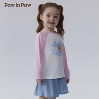 PawinPaw卡通小熊童装2025年春夏男女童圆领撞色插肩袖T恤 Pink粉红色/25 90 cm