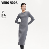 VERO MODA VEROMODA连衣裙女2024早秋竹林印花后开叉长袖圆领针织长裙气质优雅 神秘灰色 170/88A/L