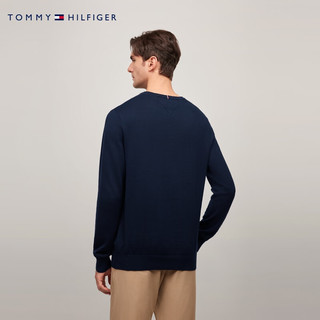 TOMMY HILFIGER【纯色V领】秋冬季男装纯棉商务休闲简约内搭打底衫针织衫毛衣 【小V领绣标毛衣】-深蓝色475 S （：120-135斤）