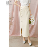 晚白2025春季新款时尚简约休闲半裙气质新中式直筒纯色半身裙 米白色 L