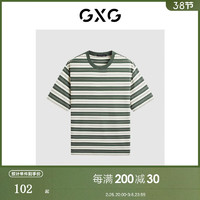 GXG 男装 2024年夏季色织提花条纹宽松舒适圆领短袖t恤男 绿白条 190/XXXL