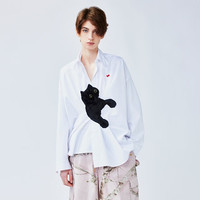 乌丫 UOOYAA 2025春季新款「一只很黑的猫」猫咪捉蝴蝶衬衫 白色 S