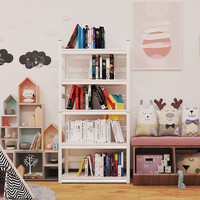 豫正豫正家用铁艺书架落地多层置物架现代简约宝宝图书客厅收纳架 白色五层80*35*160cm 带围栏