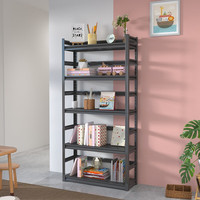 豫正豫正家用铁艺书架落地多层置物架现代简约宝宝图书客厅收纳架 黑色五层91.4*30*183cm 带围栏