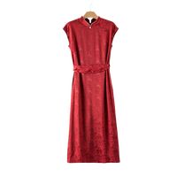 晚白【断码直降】新款时尚简约裙子气质新中式立领提花喜庆连衣裙