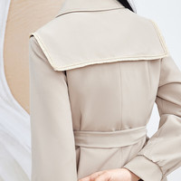 秋水伊人卡其风衣春季女装A型海军领双排扣系带通勤气质风衣外套 卡其 M