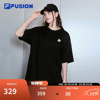 FILA FUSION 斐乐官方潮牌情侣款针织短袖衫2025春季男女凉感宽松纯棉T恤