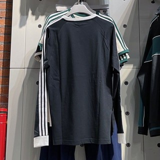 Adidas三叶草 男女 经典三条杠运动宽松圆领长袖T恤IA4877春