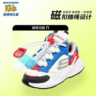 Skechers斯凯奇儿童鞋男童运动鞋磁吸扣大童拼接撞色潮鞋休闲鞋405224L 四季款/白色/蓝色/WBLR 29