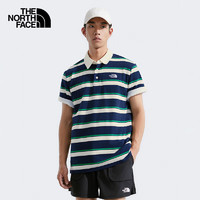 THE NORTH FACE 北面 短袖Polo男户外透气休闲短袖87VU 蓝白条纹/SPI M