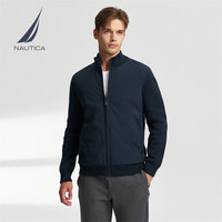 诺帝卡（NAUTICA）24春夏拼接设计经典简约全开襟针织毛衣男SO4302 藏青4NV 2XL