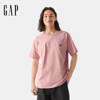 Gap 男女装2025春季纯棉刺绣logo口袋短袖T恤简约风上衣725620 粉色 XL (180/100A)亚洲尺码