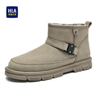 海澜之家男鞋秋冬保暖雪地靴牛皮加绒棉鞋男休闲工装高帮男棉靴 沙色 42