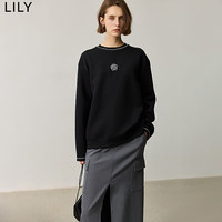 丽丽LILY秋女装复古松弛感山茶花刺绣休闲百搭经典款长袖卫衣 510黑 L