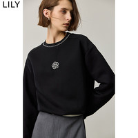 丽丽LILY秋女装复古松弛感山茶花刺绣休闲百搭经典款长袖卫衣 510黑 M