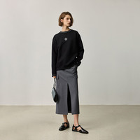 丽丽LILY秋女装复古松弛感山茶花刺绣休闲百搭经典款长袖卫衣 510黑 S