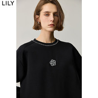 丽丽LILY秋女装复古松弛感山茶花刺绣休闲百搭经典款长袖卫衣 510黑 XL