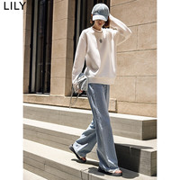 丽丽LILY秋女装复古松弛感山茶花刺绣休闲百搭经典款长袖卫衣 601白色 M