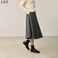 丽丽LILY冬女装格雷系简约大气百搭高腰A字针织伞裙半身裙女 509深灰 L