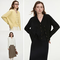 范思蓝恩简约纯色毛衣马甲开衫两件套2024秋冬宽松百搭V领上衣女 黑色(开衫) S