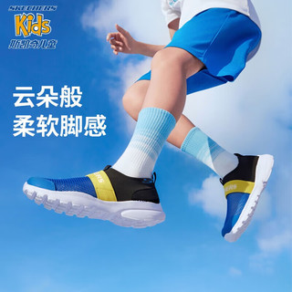 Skechers斯凯奇儿童运动鞋透气网鞋男童鞋夏季一脚蹬轻便软底鞋303200L 男童/宝蓝色/黑色/RYBK 28.5