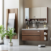 正泰浴室柜陶瓷一体盆卫生间洗手池盆柜洗漱台美妆镜胡桃木色ZTC-G511 80cm丨智能方镜丨E0级板材