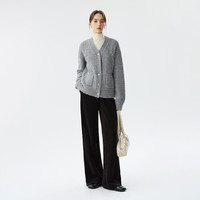 范思蓝恩宽松通勤慵懒风V领针织开衫女冬季2024上衣14379 闪光灰 S