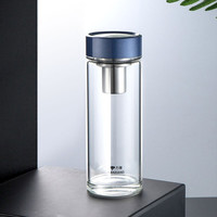 万象（WANXIANG）单层玻璃杯便携带盖杯子男士商务车载水杯办公室泡茶杯简盒装水杯 U168-海军蓝- 480ml U168-海军蓝-480ml